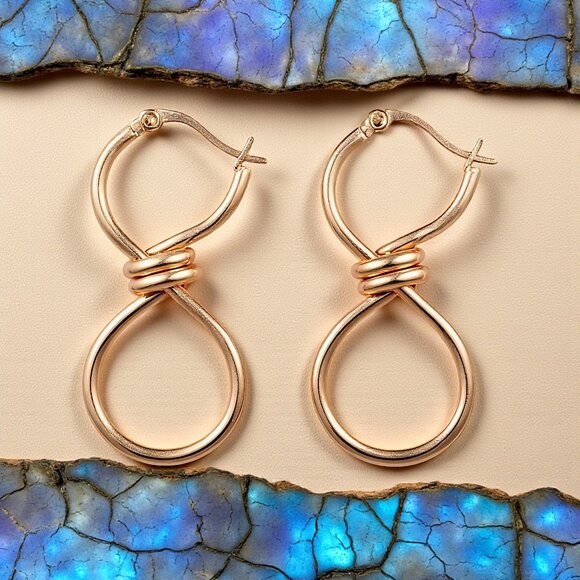 🆕Minimalist Infinity Hoop Earrings 18K Rose Gold Plated Stainless Steel Modern - Picture 11 of 15